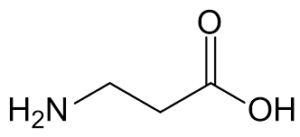 The chemical formula for beta-alanine displayed on a white background