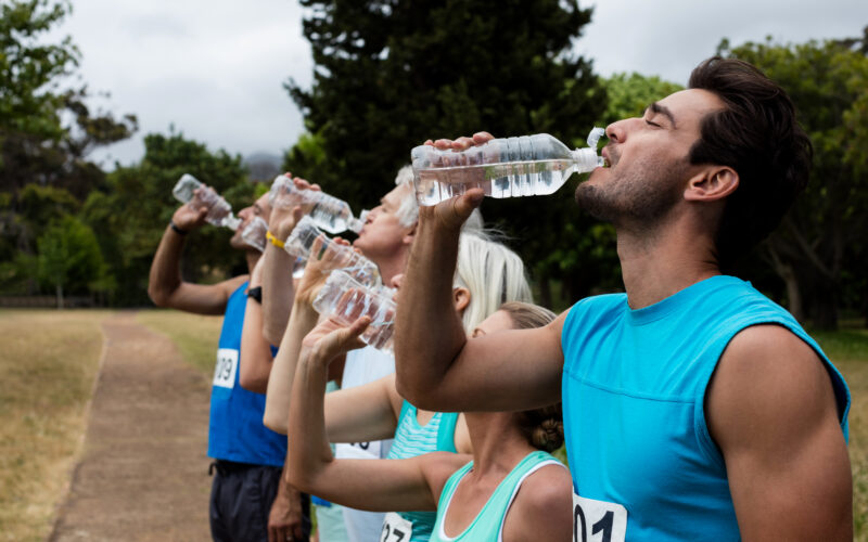 athletes drinking water