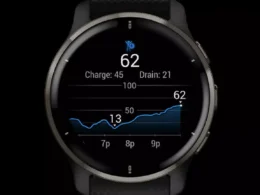 For the image of a Garmin watch showing the Body Battery reading, a descriptive and SEO-friendly alt text could be: "Close-up of Garmin smartwatch on wrist displaying high Body Battery reading, indicating readiness for activity."